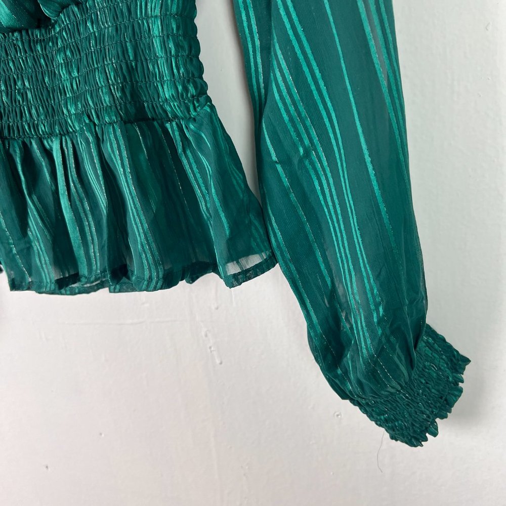 NWOT Japna Long Sleeve Striped Metallic Surplice Top Green Size XS NEW - Picture 5 of 11